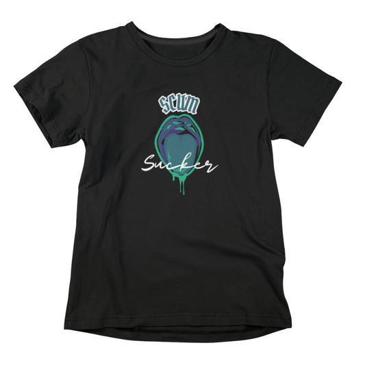 a black t - shirt with the word SCUM SUCKER on it