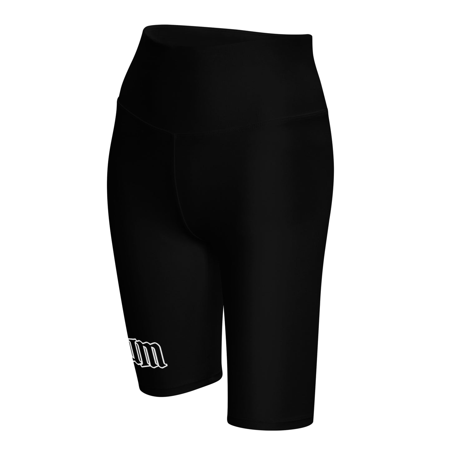 a woman's black shorts with a white logo on the side