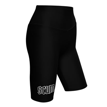 a women's shorts with the word scum printed on it