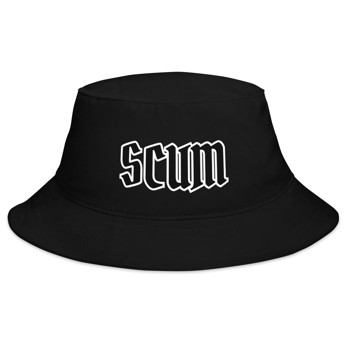 SCUM Bucket Hat - black cotton twill bucket hat, front view