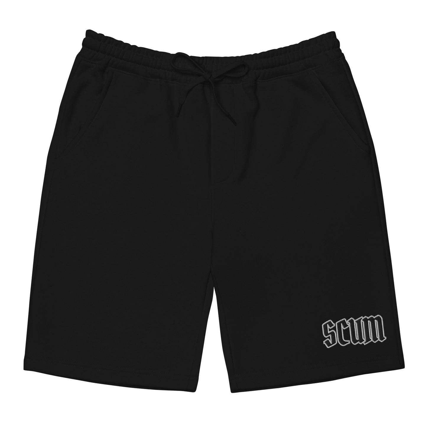 a black shorts with a white logo on the side