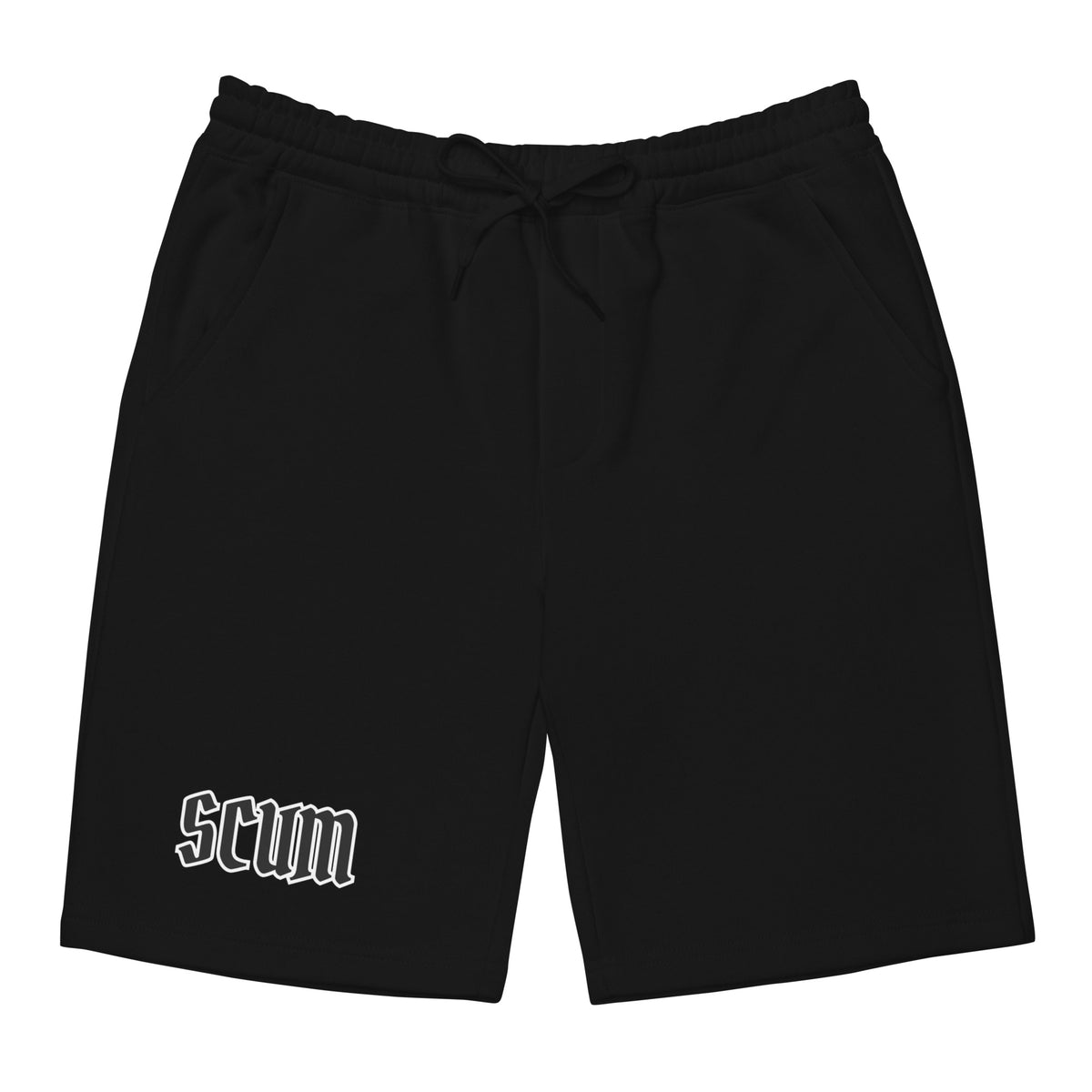 SCUM Fleece Shorts - black relaxed-fit streetwear shorts, front view