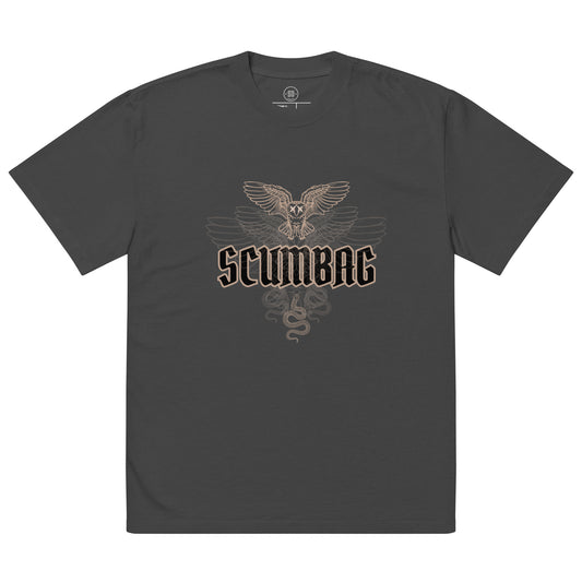 a gray t - shirt with the word scumbag on it