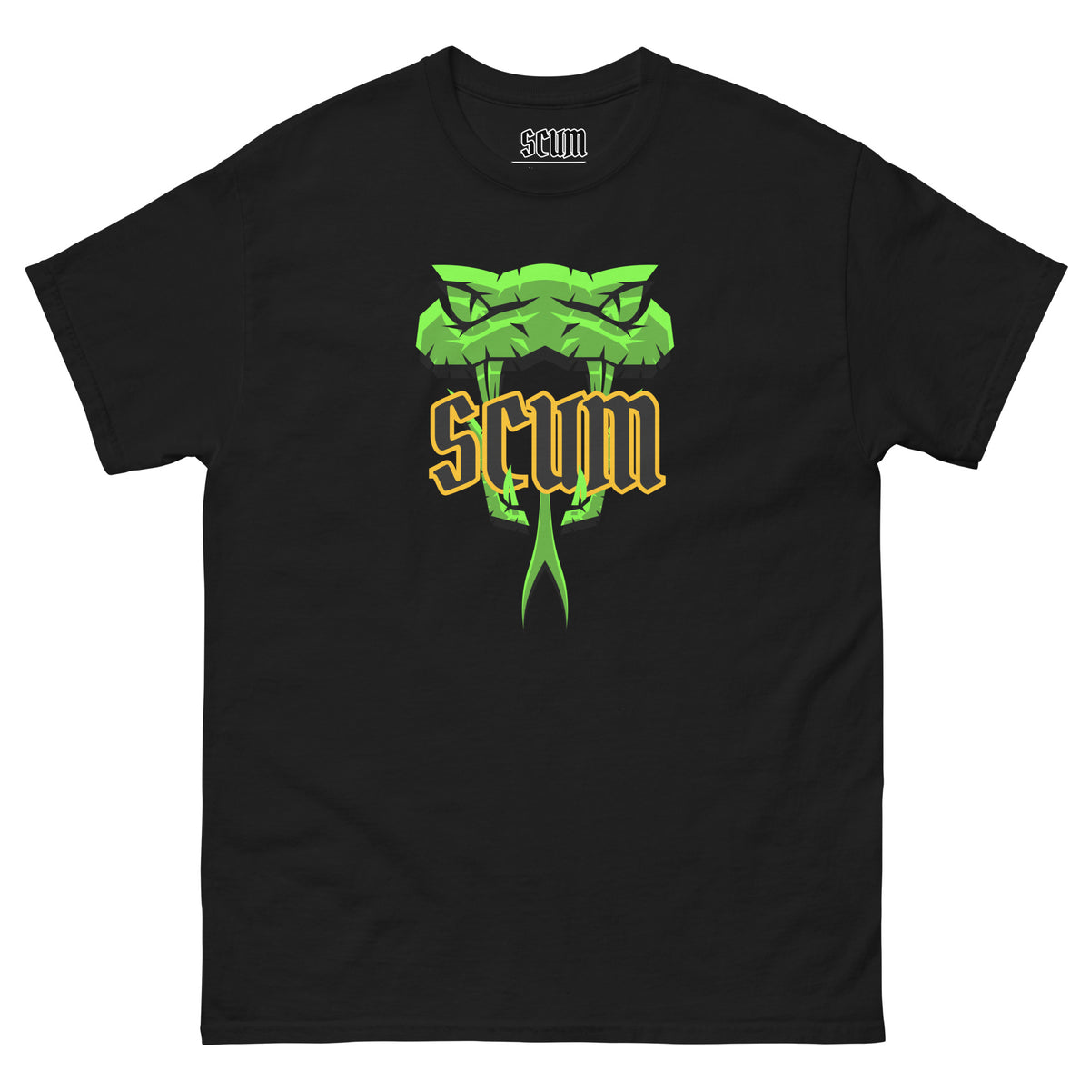Slime Ball Graphic T-Shirt - black cotton tee with neon green snake print, front view