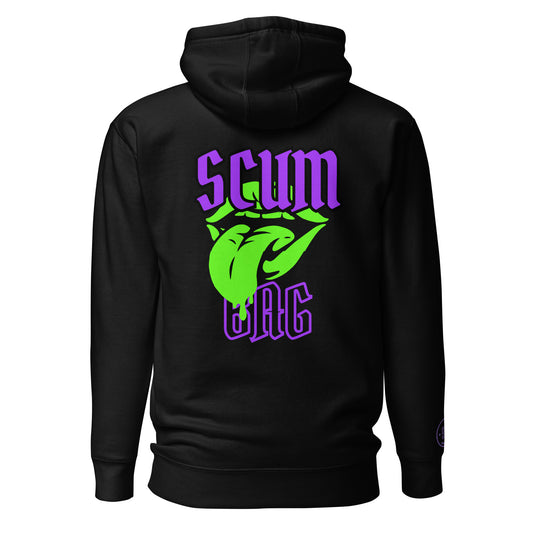 a black hoodie with the word scum bag on it