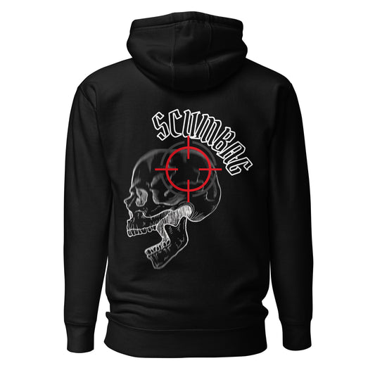 a black hoodie with a skull and a cross on it