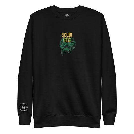 a black sweatshirt with a green and yellow design on it