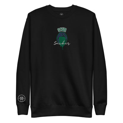 a black sweatshirt with a green MOUTH on it