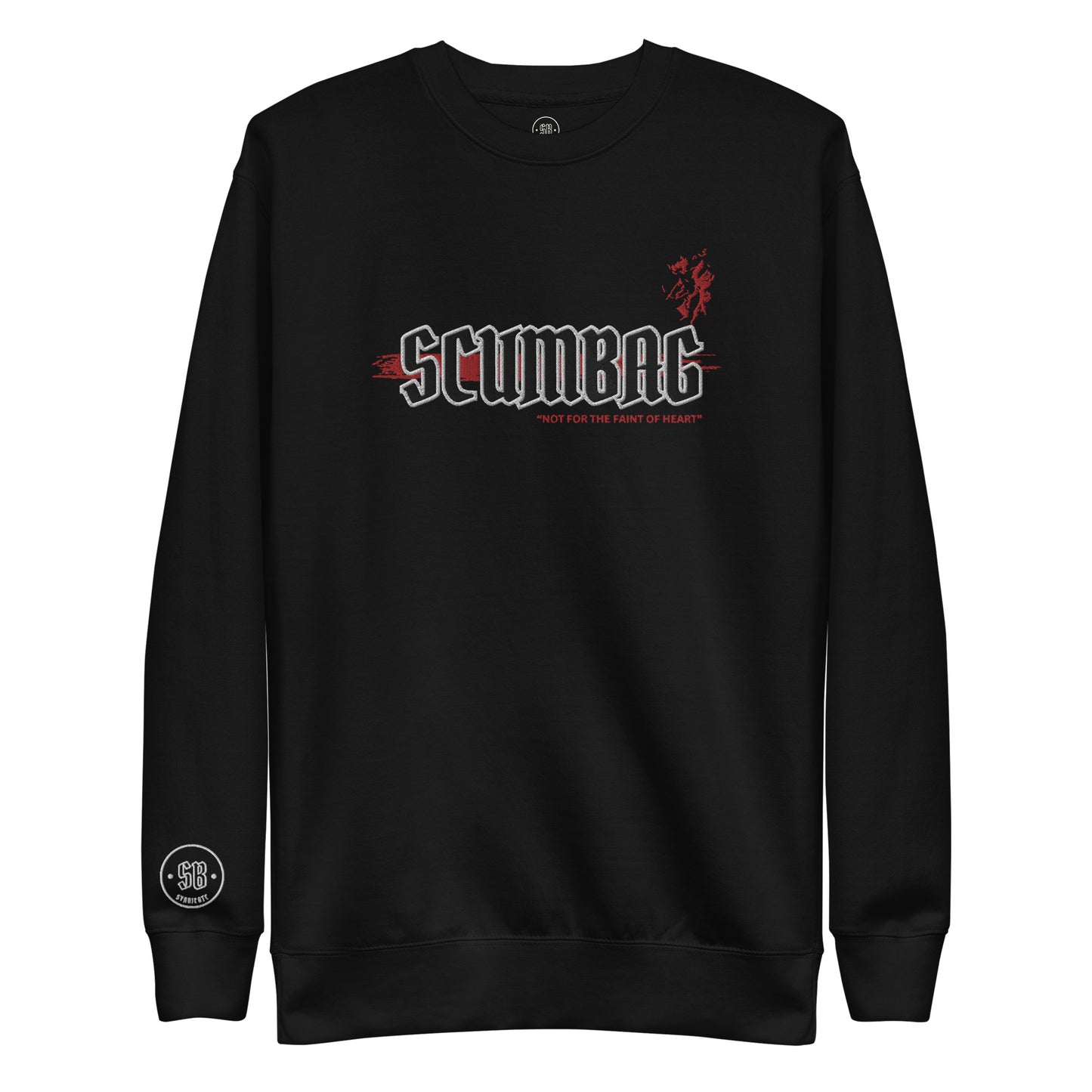 a black sweatshirt with the word scumbag printed on it